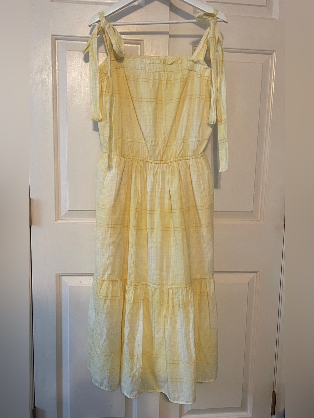 Free Assembly Yellow Plaid Tie Shoulder Midi Dress XL - Cottagecore Coastal Vibe